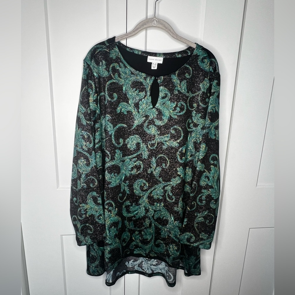 Susan Graver Boho Jacquard Holiday Glitter Blouse Plus Size 2X